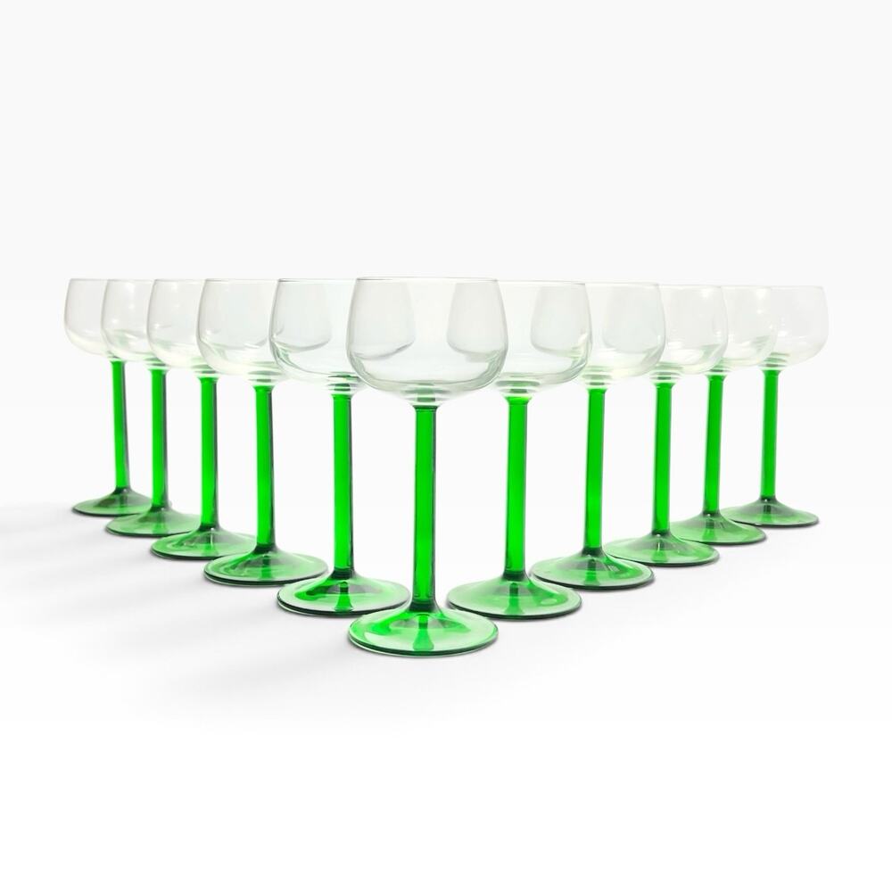 Cristal d’Arques “Emerald” Set of 11 Green Stem Hock Rhine Wine Glasses 6.5” 6oz
